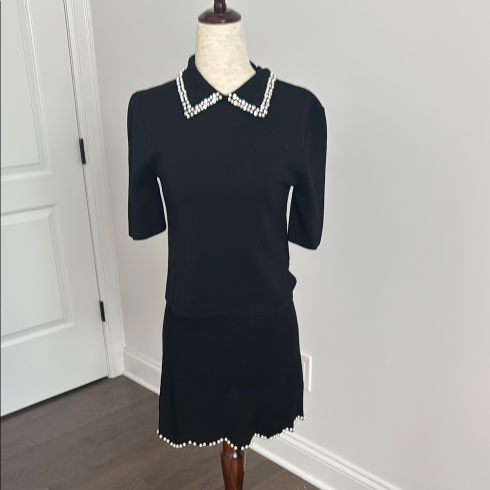 H & M set- embellished collar knit top and bead embellished knit skirt.